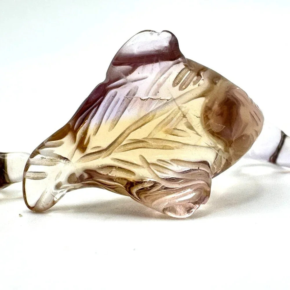 Natural Ametrine Gemstone Bird Duck Carvings .75" Set of 2 Purple Yellow - Picture 5 of 9